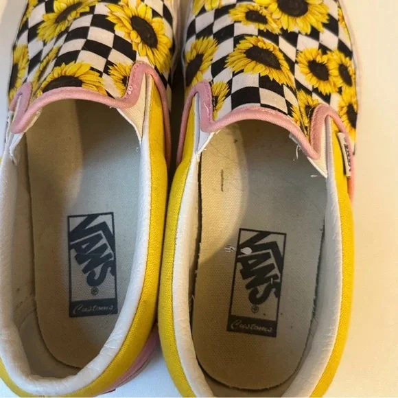 VANS Sunflower Checkerboard Pink Yellow Slip On Sneaker Shoes Women’s 9.5 Men 8 - Picture 4 of 6